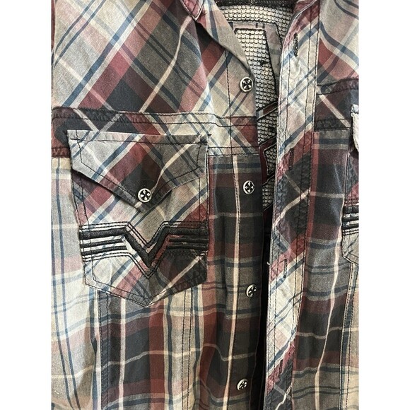 Affliction Black Premium Men’s L Long Sleeve Plaid Shirt Button Up Motorcycle - Picture 3 of 4